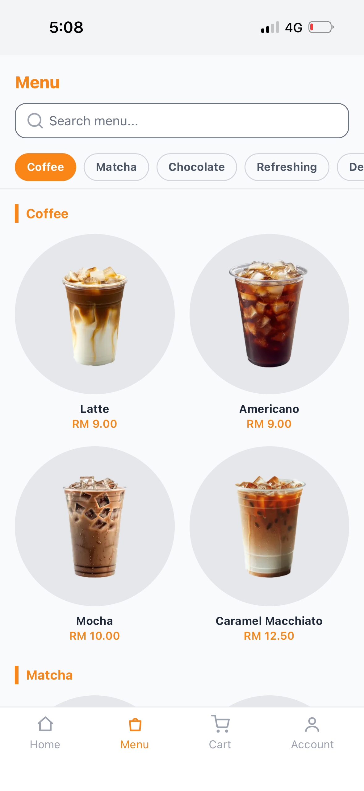 Menu page